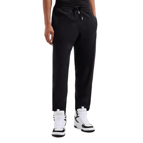Emporio Armani Men's Cotton Interlock Jogger with Vertical Logo Tape Sweatpants, Black, M