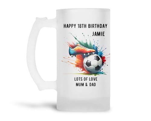 Personalised Frosted Beer Glass Tankard (0.8 Pint) Football Boot Design Gift Boys|Him|Men|Father's Day|Christmas|Dad|Daddy|Grandad|Son|18th|21st|30th|40th|50th|60th|70th|80th Birthday