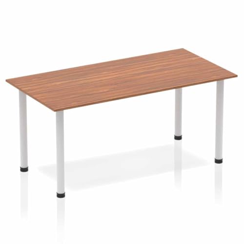 Image of OPO Impulse Freestanding 1600mm Straight Table Attractive Post Legs | Sturdy Build Weather & Heat Resistant Melamine Finish Rectangular Table Walnut Silver