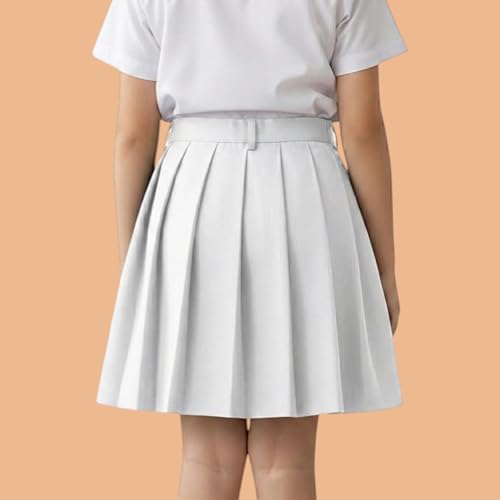 Image of AMBIKA STORES & READYMADES Girls Terrycot One Side Pleated Skirt, Girl's Skirt School Uniform (White, 20)