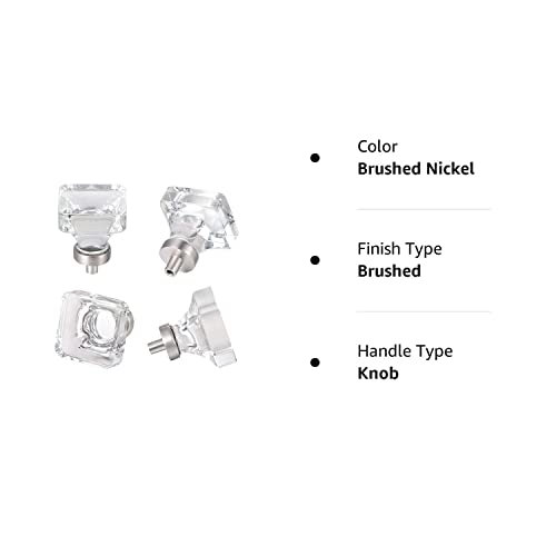 Coolnews 4 Pack Crystal Glass Cabinet Knobs, Brushed Nickel Cabinet Knobs And Pulls, Square Knobs For Dresser Drawer #TOP5