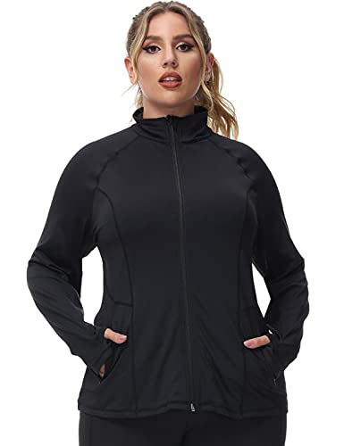 Hanna Nikole Women's Athletic Jackets Black Plus Size Stretch Gym Yoga Sports Track Jacket 24W #TOP27