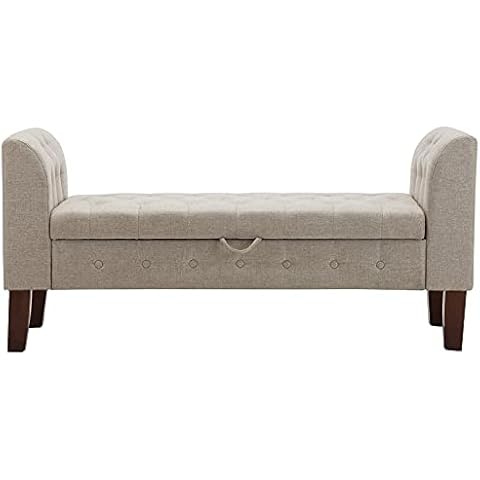 Changjie Furniture Stroage Bench for Bedroom Uphosltered Ottoman Bench with Arm Entryway Bench Tufted Bench with Storage for Living Room Tan Cover