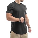 Sixlab® Herren Fitness T-Shirt mit abgerundetem Saum, Gym Basic Sportshirt, Regular Fit (Schwarz, L)