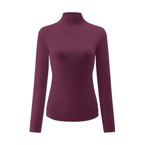 Kindcall Women’s Slim Fitted Mock Turtleneck Tops Long Sleeve Lightweight Base Layer Shirts (Purple, Large) Cover