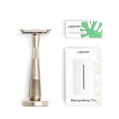 Leaf Shave | The Twig Razor Set, Silver - Includes Twig Razor, Matching Stand, 50-Pack of Single-Edge Blade Refills, and Blade Bank