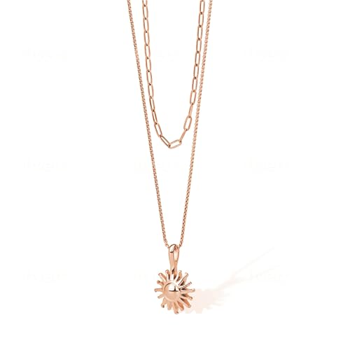 VICKWOOD Sonne Kette - Halskette Damen mit Gliederkette Wasserfest - Schmuckset in Rosegold 50-60cm Lang -Edelstahl Ketten mit Anhänger - Schmuck Geschenk für Frauen (D.Ketten-rosegold)