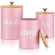 Blushtier 3 Pack Pink Kitchen Canister Set Metal Tea Coffee Sugar Jar Container with Bamboo Airtight Lids Food Storage Containers for Bar Counter Farmhouse Kitchen Decor 6, 12, 24 oz