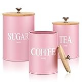 Blushtier 3 Pack Pink Kitchen Canister Set Metal Tea Coffee Sugar Jar Container with Bamboo Airtight Lids Food Storage Containers for Bar Counter Farmhouse Kitchen Decor 6, 12, 24 oz