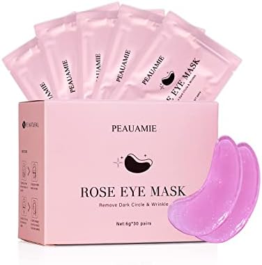 PEAUAMIE Under Eye Patchs Rose Eye Mask for Dark Circles and Puffiness Wrinkle Eye Bags 30 Pairs