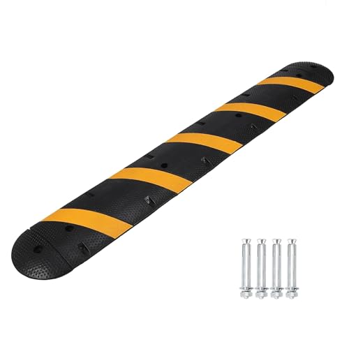 6 ft Speed Bumps Wite End for Road, Heavy-Duty 25,000 LBS Capacity Traffic Rubber Speed Humps with 2 Channel Floor Cord Cover for Asphalt Concrete Gra
