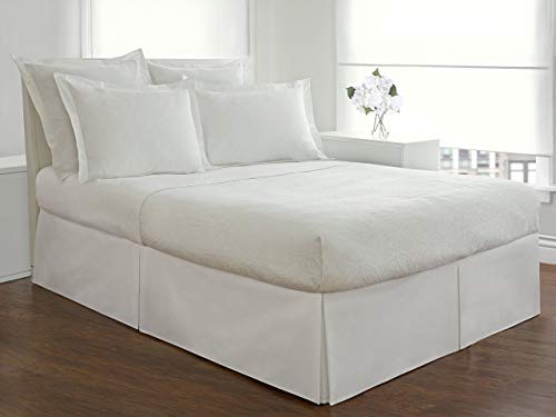 Ossam Linen Solid Style Soft Bed Skirt With 24-Inch Drop Length, Egyptian Cotton 600 Thread Count Pleated Split Cornor Bed Skirt (Queen, White) #TOP21