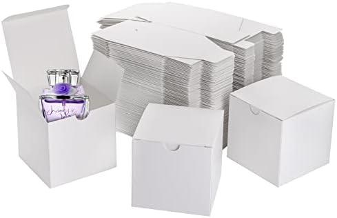 Jucoan 100 Pack White Paper Gift Boxes with Lids, 4 x 4 x 4 Inch Paper Gift Wrap Box for Wedding, Bridesmaids Proposal, Birthday, Mother's Day, Christmas Gift