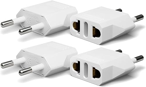 4 Pack European Travel Plug Adapter, Unidapt US to Europe Plug Adapter, European Adapter Type C Pin Adaptor, Outlet Converter America USA to Europe Italy Spain Germany France EU, Power Plug, White