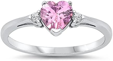 Sterling Silver Pink CZ Heart Ring Love Rhodium Finish Band Solid 925 Size 7