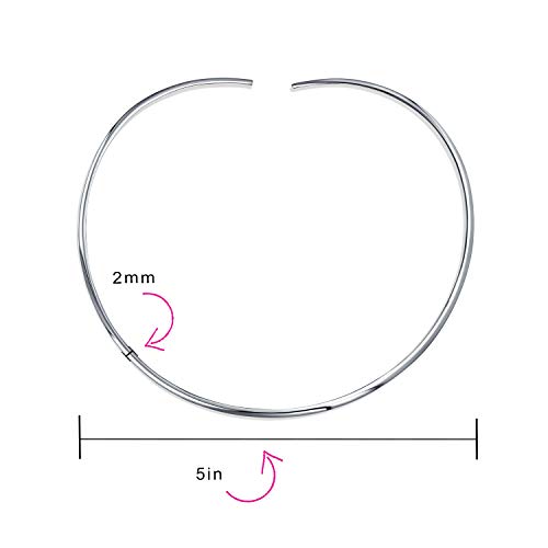 Bling Jewelry Classic Simple Plain Flat Slider Contoured Collar Curved Necklace For Women Polished.925 Silver Sterling Add Pendant 2,3,8MM3