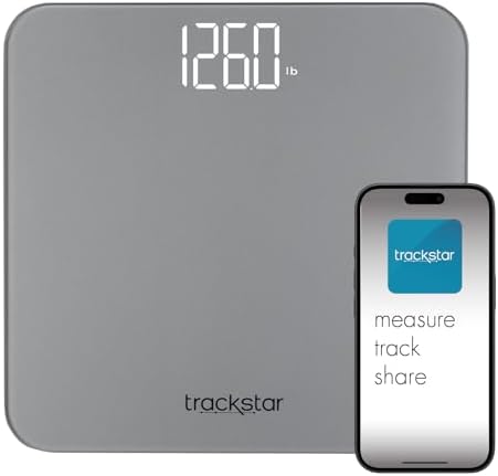 Trackstar Silver Digital Weight Scale | 440 lb Weight Capacity | Trackstar Monitoring App | Bluetooth iOS & Android Compatible | Measure, Track, and Share Results