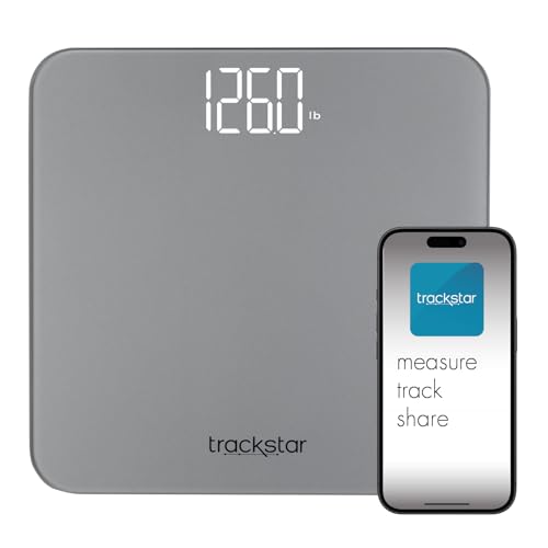 Trackstar Silver Digital Weight Scale | 440 lb Weight Capacity | Trackstar Monitoring App | Bluetooth iOS & Android Compatible | Measure, Track, and Share Results by trackstar - Used condition - US$23.85