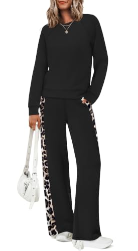 XIEERDUO 2 Piece Sets for Women Workout Lounge Set Fall Clothes Leopard M