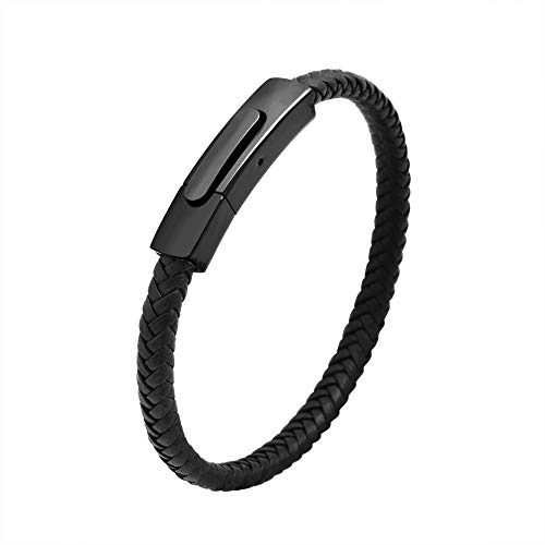 Geoffrey Beene Men's Braided Genuine Leather Fashion Bangle Bracelet With Stainless Steel Clasp (Black) #TOP2