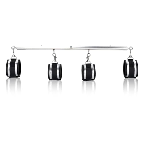 Spreader Bar Heavy Duty Stainless Steel Expandable Silver Bar Home Gym with 4pcs PU Purple Adjustable Strap,Sports Aid Training Fitness Gear Pilates Aid Kit,Yoga Set