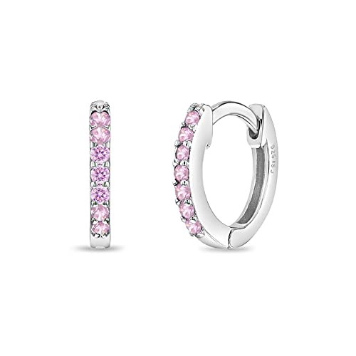 In Season Jewelry SS-08-00050 925 Sterling Silver Girls Pink Cubic Zirconia Small Hoop Huggie Earrings 9Mm- Stunning Huggie Hoop Earrings Sweet Gift cover