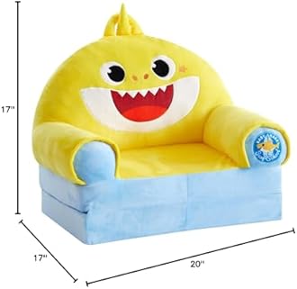 Baby Shark Kids Figural 2 in 1 Plush Flip Out Sofa Chair to Sleeper Couch