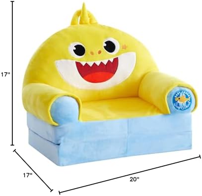 Baby Shark Kids Figural 2 in 1 Plush Flip Out Sofa Chair to Sleeper Couch