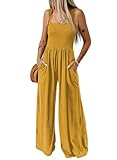 Dokotoo Womens Overalls Light Yellow Jumpsuits for Women Casual Loose Fit Solid Color Wide Leg One Piece Sleeveless Jumpsuit Long Pant Rompers with Pockets Medium