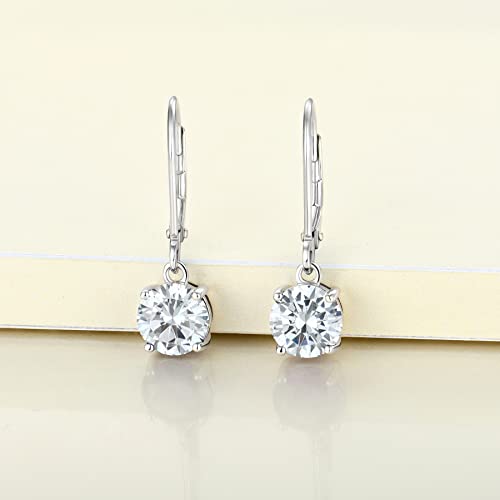 YL Women's Solitaire Dangle Drop Earrings 925 Sterling Silver Round Leverback Earrings Birthstone Jewelry4