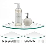 Kingrol 3 Pack Glass Bathroom Shower Shelves, Extra Thick Wall Mounted Shelves, Clear Floating Corner Shelves for Kitchen, Bathroom, Living Room, Office