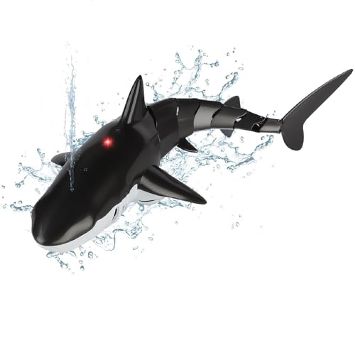 Remote Control Shark Toy - RC Simulation Shark Diving Toys, USB Rechargeable Remote Control Water Toys, 360° Rotate RC Boat for Swimming Pool Kids Boys (Black)