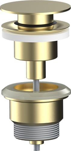AQG - Universal Klick-Klack-Ablaufventil für Waschbecken - Flacher Stopfen - Kompatibel mit und ohne Überlauf - Elegantes Design und Hohe Haltbarkeit (Gebürstetes Gold)