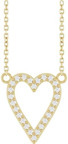 Diamond2Deal 14K Yellow Gold Natural Diamond Heart Necklace 18" (G-H Color, I1 Clarity, 1/6 Ct)