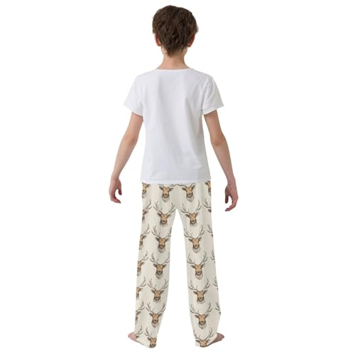 Elk Head Print Boys Long Pants Soft Trousers Elastic Waist Kids Lounge Bottoms with Pockets S-XL3