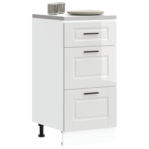 Gecheer Mueble bajo de Cocina Porto Alto Brillo Blanco Aparador Comedor,Mueble Auxiliar,Alacena de Cocina Estantería de Cocina,Muebles de Cocina
