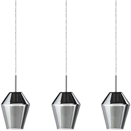 EGLO Pendant lighting Murmillo, 3 bulb ceiling light fitting made of steel in chrome and smoked glass, hanging lamp for dining table and living room, E27 socket