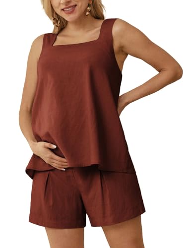 Éviter la chaleur de grossesse avec la tenue de maternité en lin Maacie short et débardeur