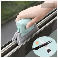 (KIT LIMPA FRESTAS 02 PEÇAS ESPONJA + ESCOVA) Esponja Limpa Trilhos Canaletas de Portas Janelas Esco