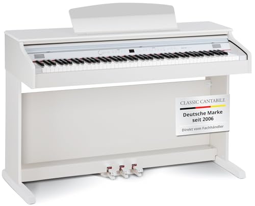 Classic Cantabile DP-50 WM E Piano Digital Piano 88 Tasten mit Hammermechanik, 14 Voices, Kopfhöreranschlüsse, USB, 3 Pedale, Notenhalter - Klavier ist perfekt geeignet für Anfänger - weiß matt