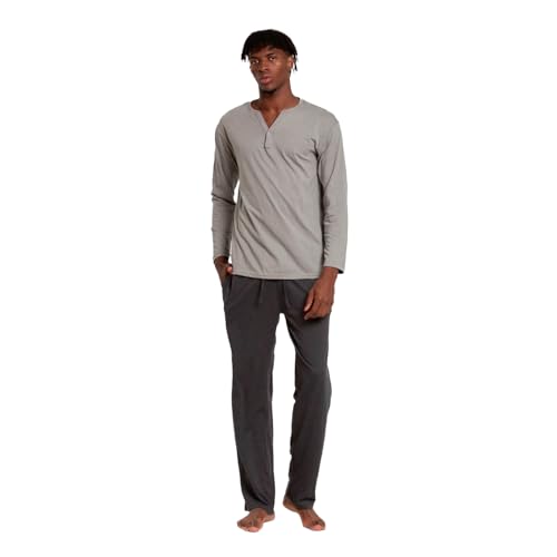 TRAMAS+ Pijama Botones de Hombre con Manga Larga y Pantalón Largo, Primavera y Otoño, Conjunto de Ropa para Dormir   L, Gris Verdoso   Marino