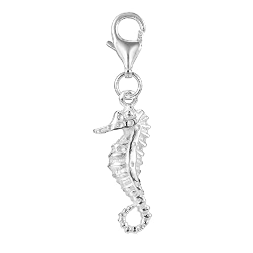 ZooWoo Sterling Silver Seahorse Charm Lobster Clasp Clip-On: Ocean-Themed Bracelet and Necklace Accessory