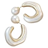 IMIKEYA Pendientes para Mujer de Perlas Sintéticas Blancos Pendientes Asimétricos de Resina Perlada Aguja de Plata S925 Dorada Ligeros y Hipoalergénicos para Uso Diario y Fiestas