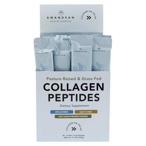 AMANDEAN Collagen Peptides Powder Packets | 30 Individual Stick Packs | Grass-Fed Hydrolyzed Collagen Protein | Unflavored, Easy to Mix | Travel Friendly | Promotes Healthy Gut, Skin, Hair, Nails. Cover