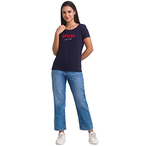Image of Spykar Women's Cotton Printed Slim Fit T-Shirt