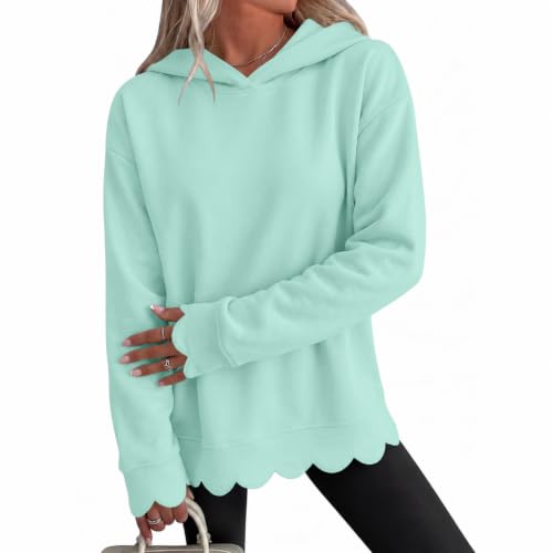 Hooded Sweatshirts for Women Cotton Scalloped Hem Trendy Sweat Shirts - image 1