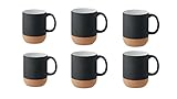Kaffeetassen/Kaffeebecher Set, 6er Kaffeetasse Porzellan Groß - Kaffeepott groß mit Henkel - Keramik Tasse Matt für Kaffee, Tee & Kakao, Kaffee-Tasse schwarz 6 Stück
