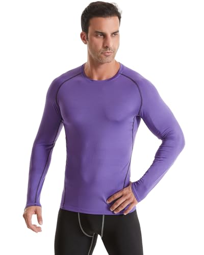 ATTIQOZI 5,6 Pack Men's Compression Shirts Long Sleeve Rash Guard Workout Undershirt Base Layer Athletic Shirt Z Purple L — view 3