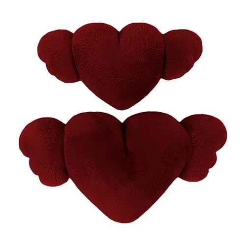 Cojín de coche con forma de corazón, par de almohadas de alas de felpa, soporte cervical suave, diseño bonito, estilo decorativo, superficie delicada, construcción ligera, sensación relajada | Cómodo