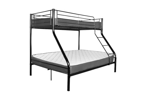 EASYMOBEL Litera Matrimonio AS121 - Estructura Metálica, 2 Colchones, 135x190 y 90x190 cm (Negro)